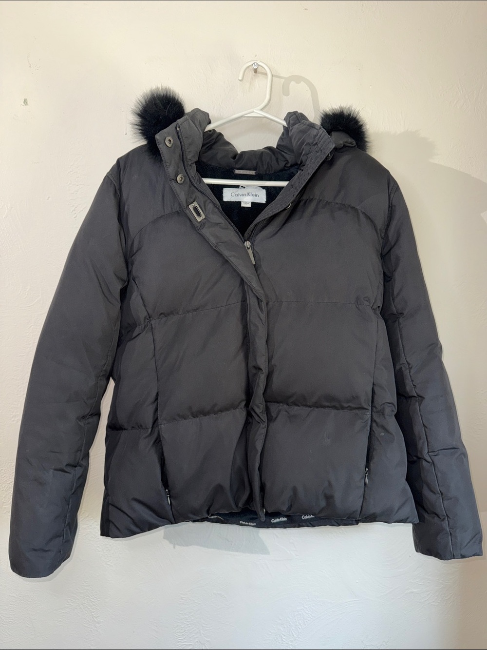 Calvin Klein Down Puffer Jacket Genuine Fox Fur Hood PL